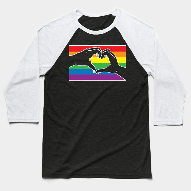 Rainbow Pride Heart Hands Baseball T-Shirt by Jitterfly
